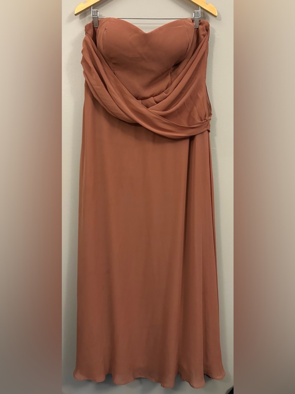 Birdy Grey Strapless Chiffon Gown in Terracotta/Dusty Rose